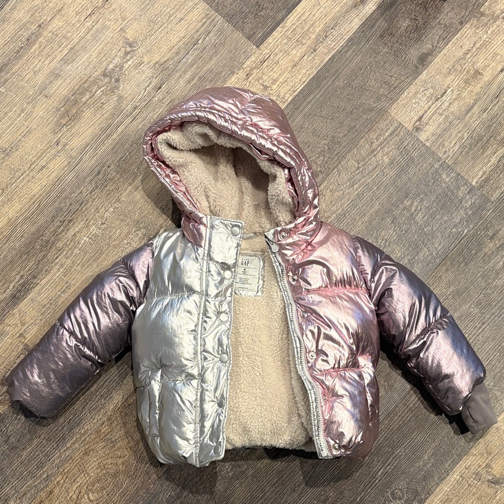 GAP Metallic Pink and Silver Puffer Jacket